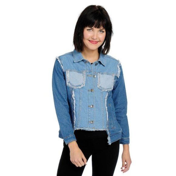 Kimberly Rose Boutique Jackets & Blazers - Pieced Denim Blue Jacket with Raw Edges & Cut Out Front